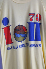 Men's or women's vintage 1970's Galefel label short sleeve light yellow long length tee with multicolored graphic on front and back