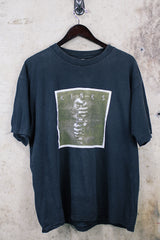 Women's or men's vintage 1997 Gildan Heavyweight, Made in Canada label short sleeve black The Kinks' Ray Davies The Storyteller tour tee with colored graphic and text on front and back.