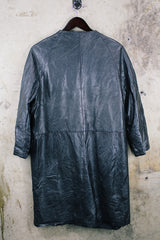 Women's vintage 1970's Dan Di Modes label mod style black leather jacket with leather buttons and pockets.