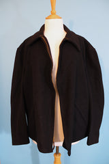 Men's vintage 1950's Field & Stream label long sleeve dark navy blue wool zip up shacket with side pockets.