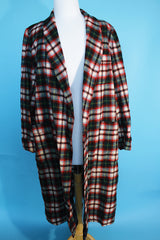 Men's or women's vintage 1960's Pendleton, Made in USA label long sleeve long length plaid print dressing gown in white and red and a wool material.
