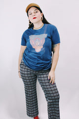 Men's or women's vintage 1970's Made in USA label navy blue graphic band t-shirt of the group Eruption.