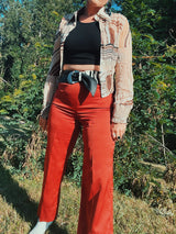 burnt orange silk like high waisted pants vintage 1970's women's