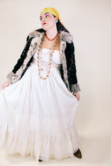 Women's vintage 1940's white cotton maxi skirt and petticoat. Has eyelet details and scalloped edges.