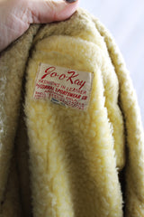 Men's or women's vintage 1960's Jo-O-Kay, Fashions in Leather by Corral Sportswear CO. label long sleeve tan brown suede jacket with cream shearling liner.