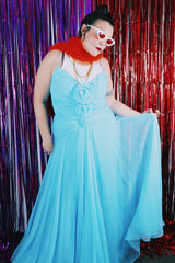 Women's vintage 1980's Estevez, Neil Diamond Inc. label sleeveless maxi length bright blue dress.