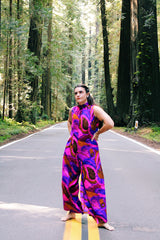 Hawaiian Printed Mock Neck Jumpsuit