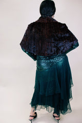 Women's vintage 1960's brown colored genuine fur stole lightweight jacket. Fully lined with an open front.