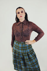 vintage brown heathered long sleeve button up tee shirt with collar front