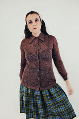 vintage brown heathered long sleeve button up tee shirt with collar front