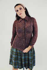 vintage brown heathered long sleeve button up tee shirt with collar front