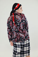 vintage long sleeve black paisley print button up blouse back