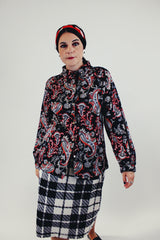 vintage long sleeve black paisley print button up blouse front