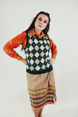 Vintage white beige and forest green argyle printed sweater vest side