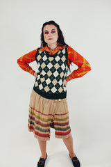 Vintage white beige and forest green argyle printed sweater vest front