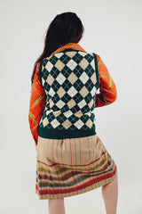 Vintage white beige and forest green argyle printed sweater vest back