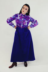 Vintage Long Sleeve Maxi Length dress twofer purple psychedelic print front