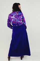 Vintage Long Sleeve Maxi Length dress twofer purple psychedelic print back