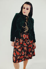 Cropped Vintage forest green velvet jacket front