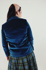 Vintage Blue Velvet Blazer with one button closure back