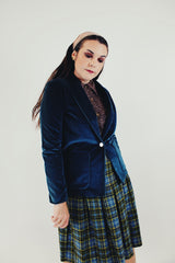 Vintage Blue Velvet Blazer with one button closure side