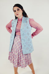 Vintage baby blue button up vest with suede paneling side