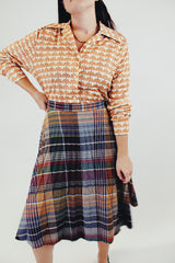 vintage high waist wool plaid skirt front