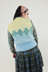 women's vintage blue and green mohair sweater vest back