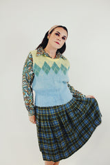 women's vintage blue and green mohair sweater vest front