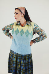 women's vintage blue and green mohair sweater vest front