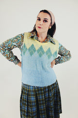 women's vintage blue and green mohair sweater vest front