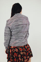 vintage long sleeve button up blouse with point collar brown and white stripes back