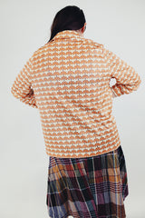 Vintage cream and orange floral printed long sleeve button up blouse back