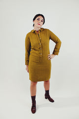 vintage long sleeve mustard wool shirt dress front