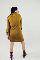 vintage long sleeve mustard wool shirt dress back