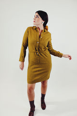 vintage long sleeve mustard wool shirt dress front