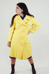 Vintage canary yellow wool pea coat knee length front