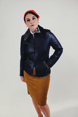 vintage black leather zip up women's leather jacket front