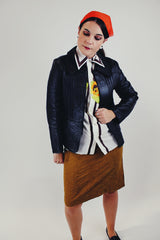 vintage black leather zip up women's leather jacket front