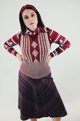 Vintage women's maroon acrylic sweater vest front