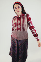Vintage women's maroon acrylic sweater vest front