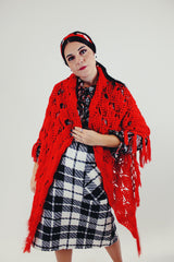 vintage red crochet sweater shawl front
