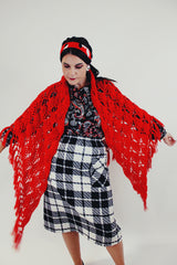 vintage red crochet sweater shawl front