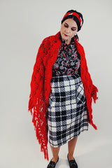 vintage red crochet sweater shawl front