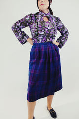 vintage purple and blue plaid wool Pendleton midi skirt front