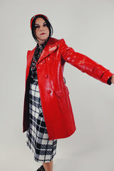 bright red vintage vinyl pea coat front