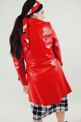 bright red vintage vinyl pea coat back