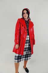 bright red vintage vinyl pea coat front