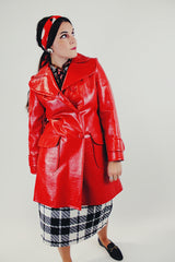 bright red vintage vinyl pea coat front