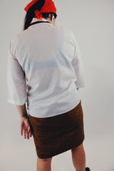 Vintage white button up blouse with green and orange flower print back